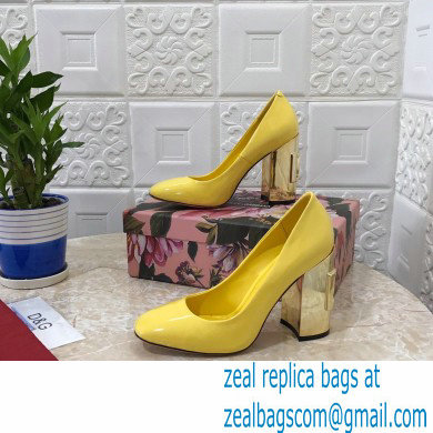 Dolce  &  Gabbana Heel 10.5cm Patent Leather Pumps Yellow with DG Karol Heel 2021